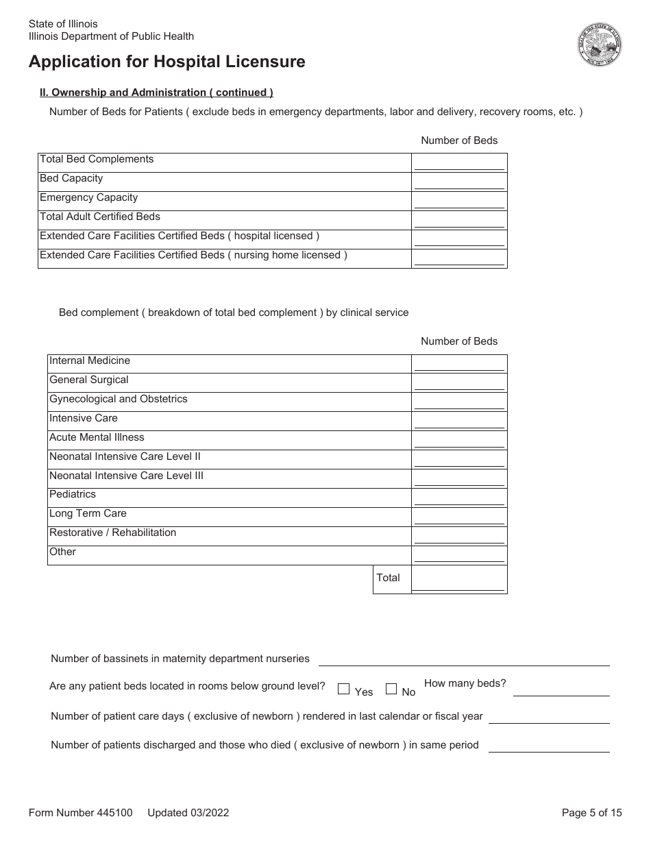 Form 445100 Application for Hospital Licensure - Illinois, Page 5