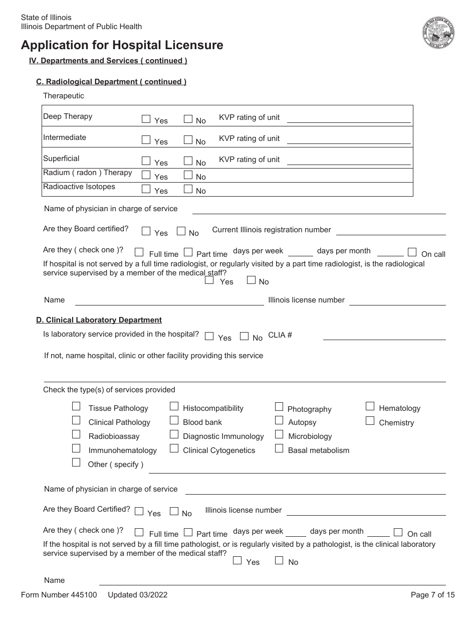 Form 445100 Application for Hospital Licensure - Illinois, Page 7