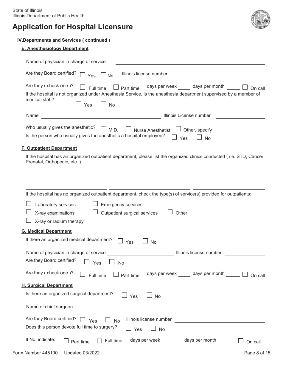 Form 445100 Application for Hospital Licensure - Illinois, Page 8