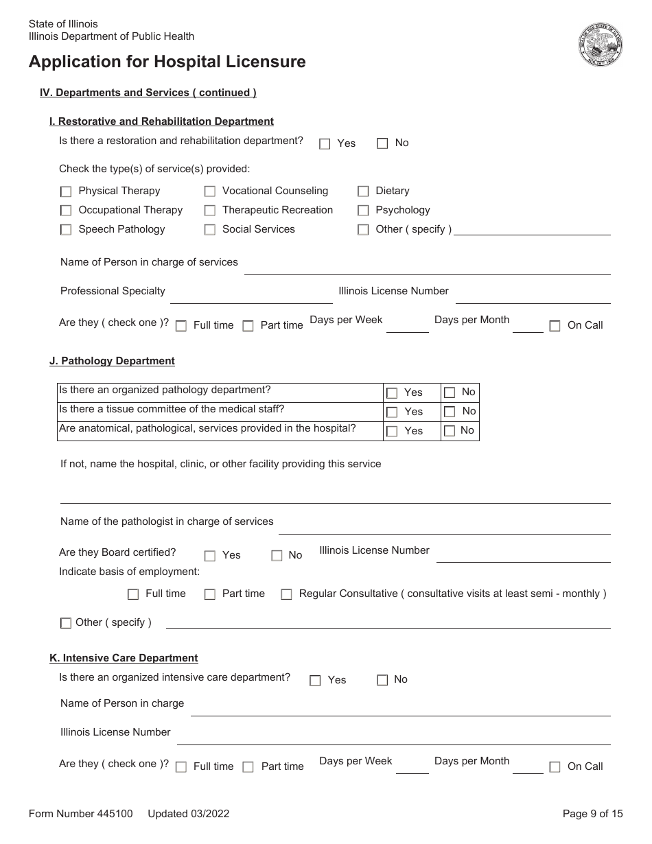 Form 445100 Application for Hospital Licensure - Illinois, Page 9