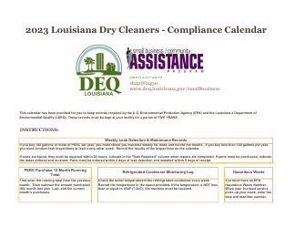 Louisiana Dry Cleaners - Compliance Calendar - Louisiana