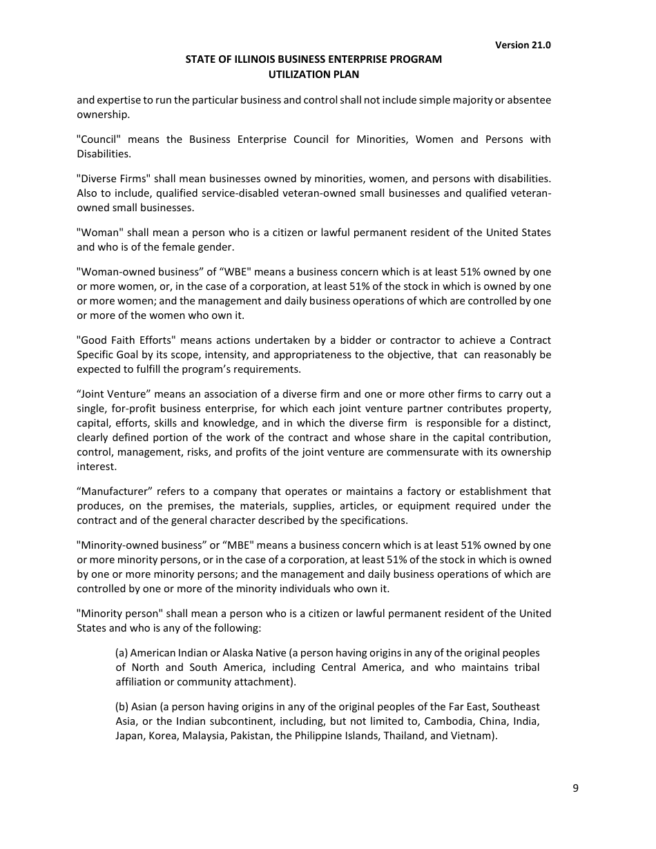 Utilization Plan - State of Illinois Business Enterprise Program for Minorities, Women, and Persons With Disabilities - Illinois, Page 10