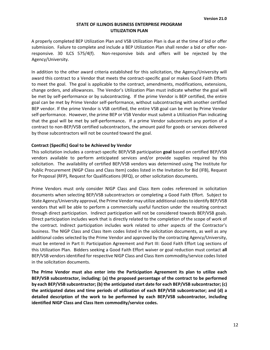 Utilization Plan - State of Illinois Business Enterprise Program for Minorities, Women, and Persons With Disabilities - Illinois, Page 13