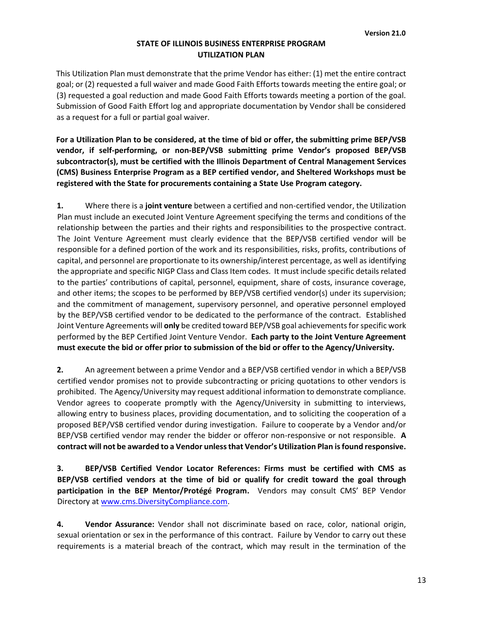 Utilization Plan - State of Illinois Business Enterprise Program for Minorities, Women, and Persons With Disabilities - Illinois, Page 14