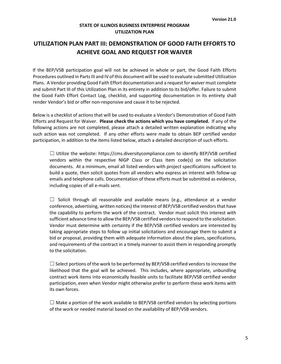 Utilization Plan - State of Illinois Business Enterprise Program for Minorities, Women, and Persons With Disabilities - Illinois, Page 6