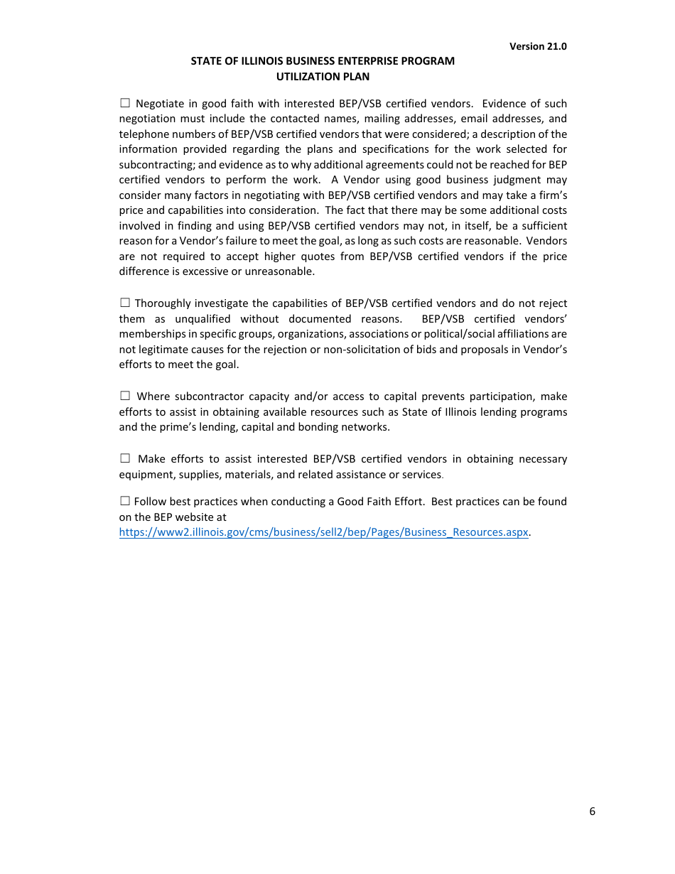 Utilization Plan - State of Illinois Business Enterprise Program for Minorities, Women, and Persons With Disabilities - Illinois, Page 7