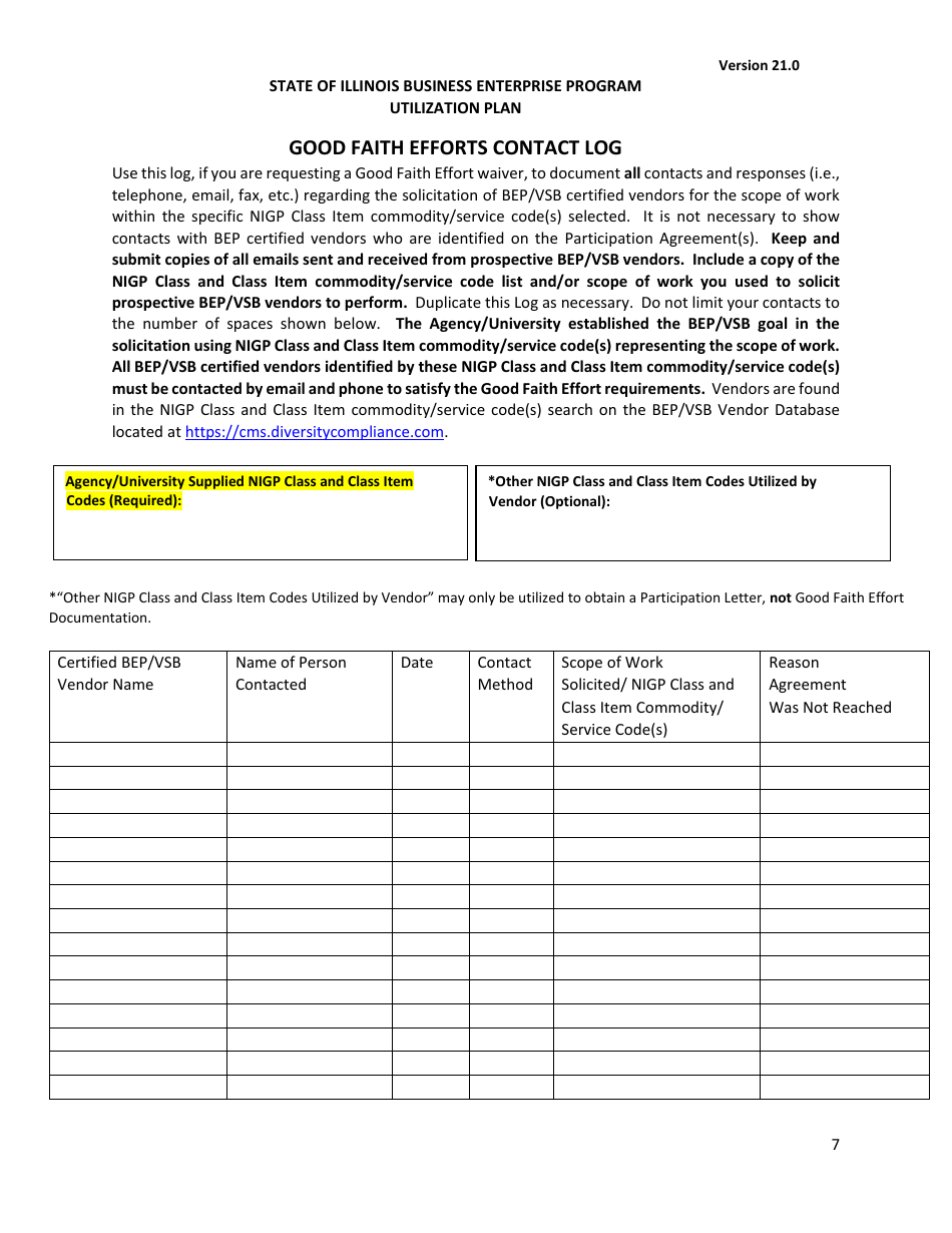 Utilization Plan - State of Illinois Business Enterprise Program for Minorities, Women, and Persons With Disabilities - Illinois, Page 8