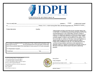Document preview: Certificate of Free Sale With Invoice Number - Illinois