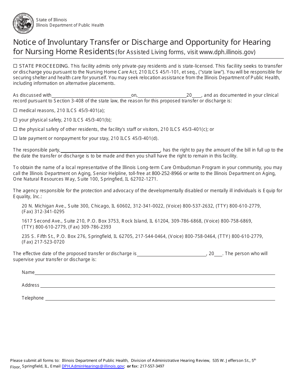 Notice of Involuntary Transfer or Discharge and Opportunity for Hearing for Nursing Home Residents - Illinois, Page 2