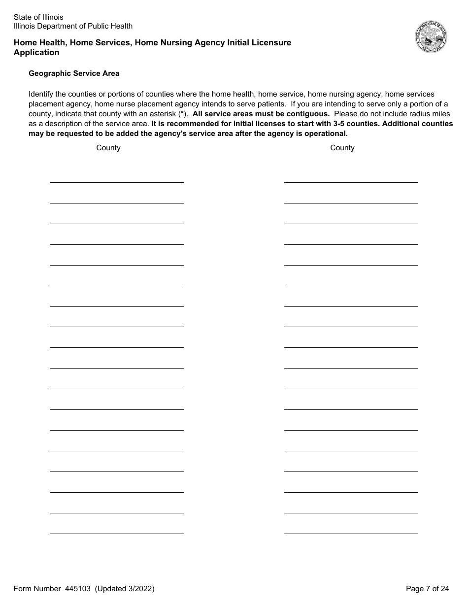 Form 445103 Home Health, Home Services, Home Nursing Agency Initial Licensure Application - Illinois, Page 7