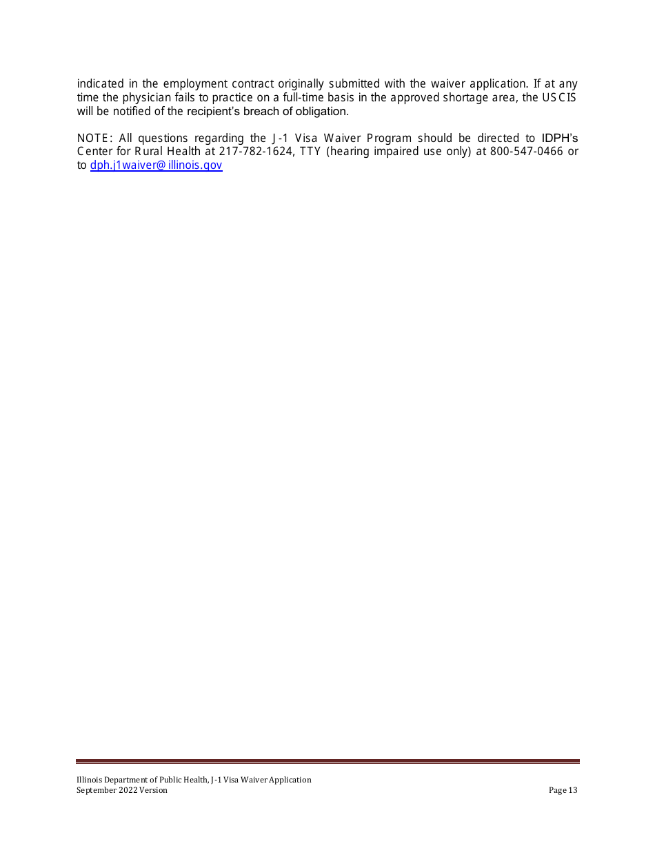 J-1 Visa Waiver Program Application Form - Illinois, Page 13