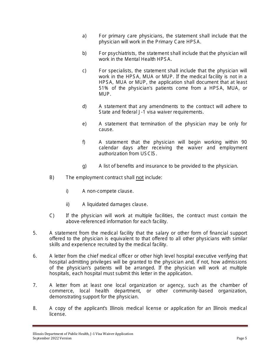 J-1 Visa Waiver Program Application Form - Illinois, Page 5