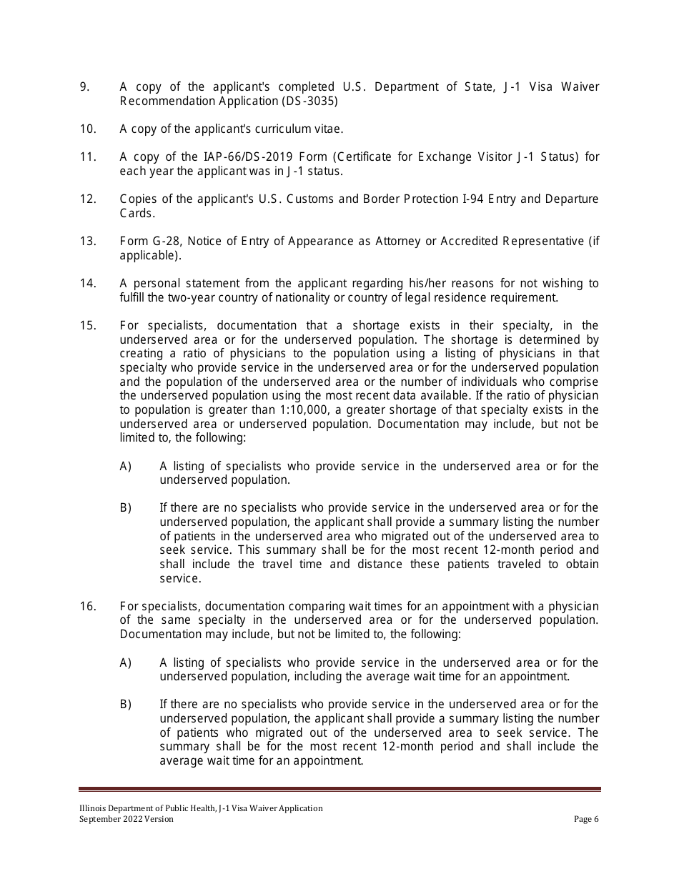 J-1 Visa Waiver Program Application Form - Illinois, Page 6