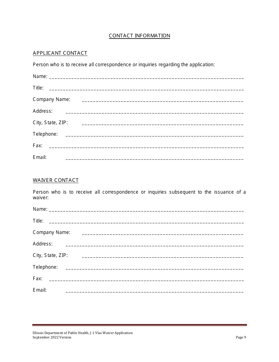 J-1 Visa Waiver Program Application Form - Illinois, Page 9