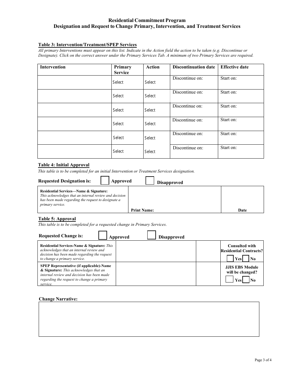 Designation and Request to Change Primary, Intervention, and Treatment Services - Residential Commitment Program - Florida, Page 3
