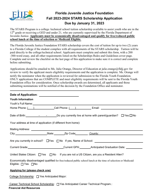 Stars Scholarship Application - Florida, 2024