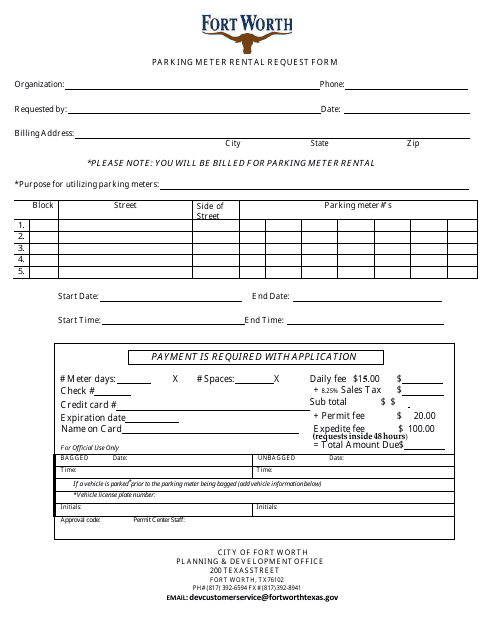 Parking Meter Rental Request Form - City of Fort Worth, Texas