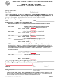Document preview: Form IDD-13 Qualifying Diagnosis Certification - Intellectual and Developmental Disabilities Waiver - Alaska