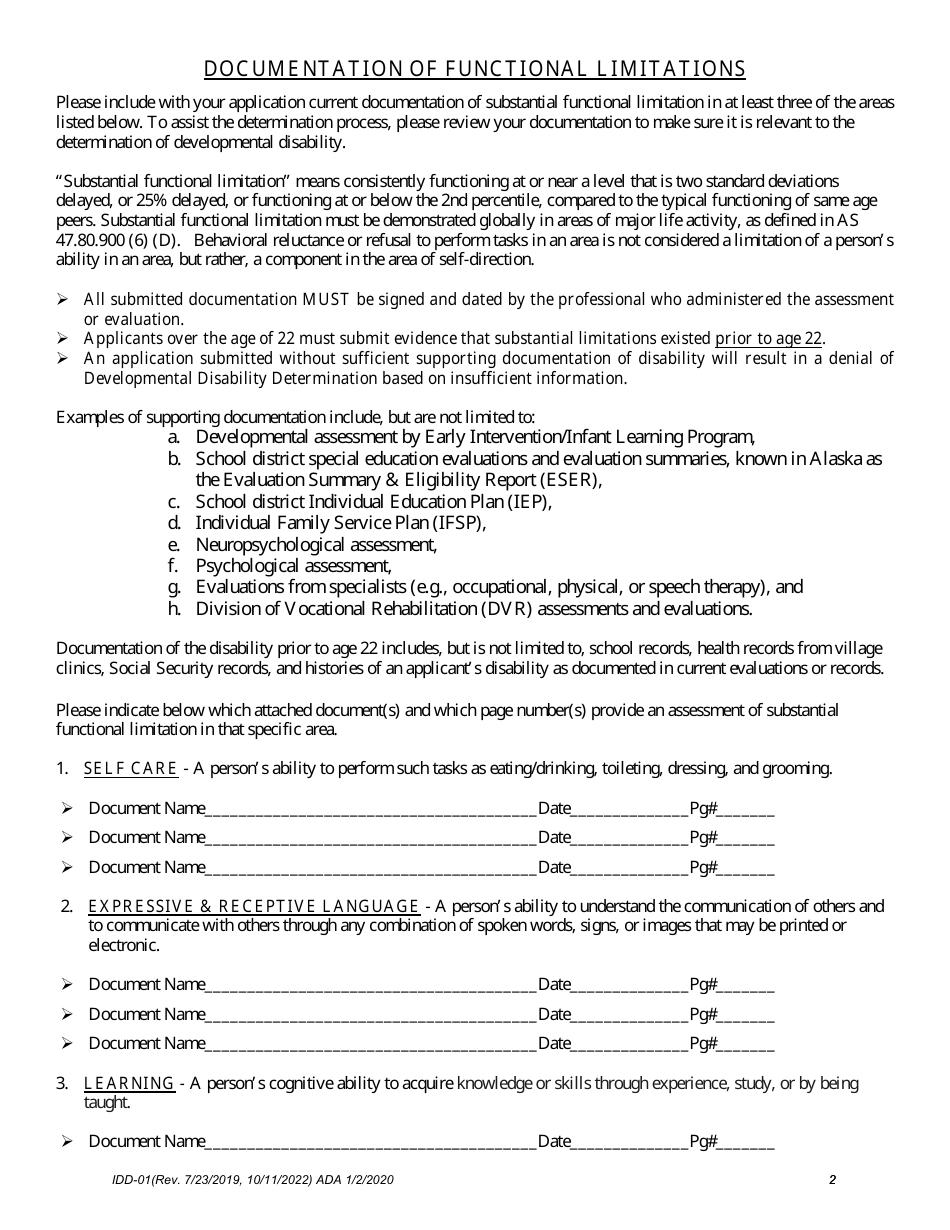 Form IDD-01 - Fill Out, Sign Online and Download Fillable PDF, Alaska ...