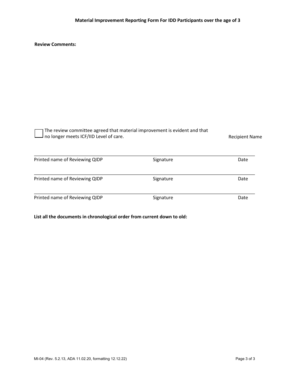 Form MI-04 Material Improvement Reporting Form for Idd Participants Under the Age of 3 - Alaska, Page 3