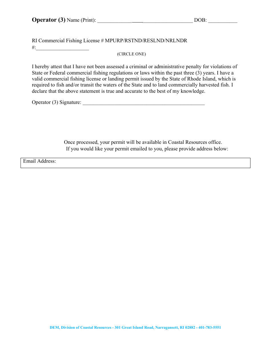 Summer Flounder Winter Aggregate Landing Program Application Form - Rhode Island, Page 4