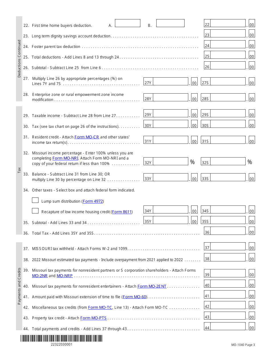 Form MO-1040 Download Fillable PDF or Fill Online Individual Income Tax ...