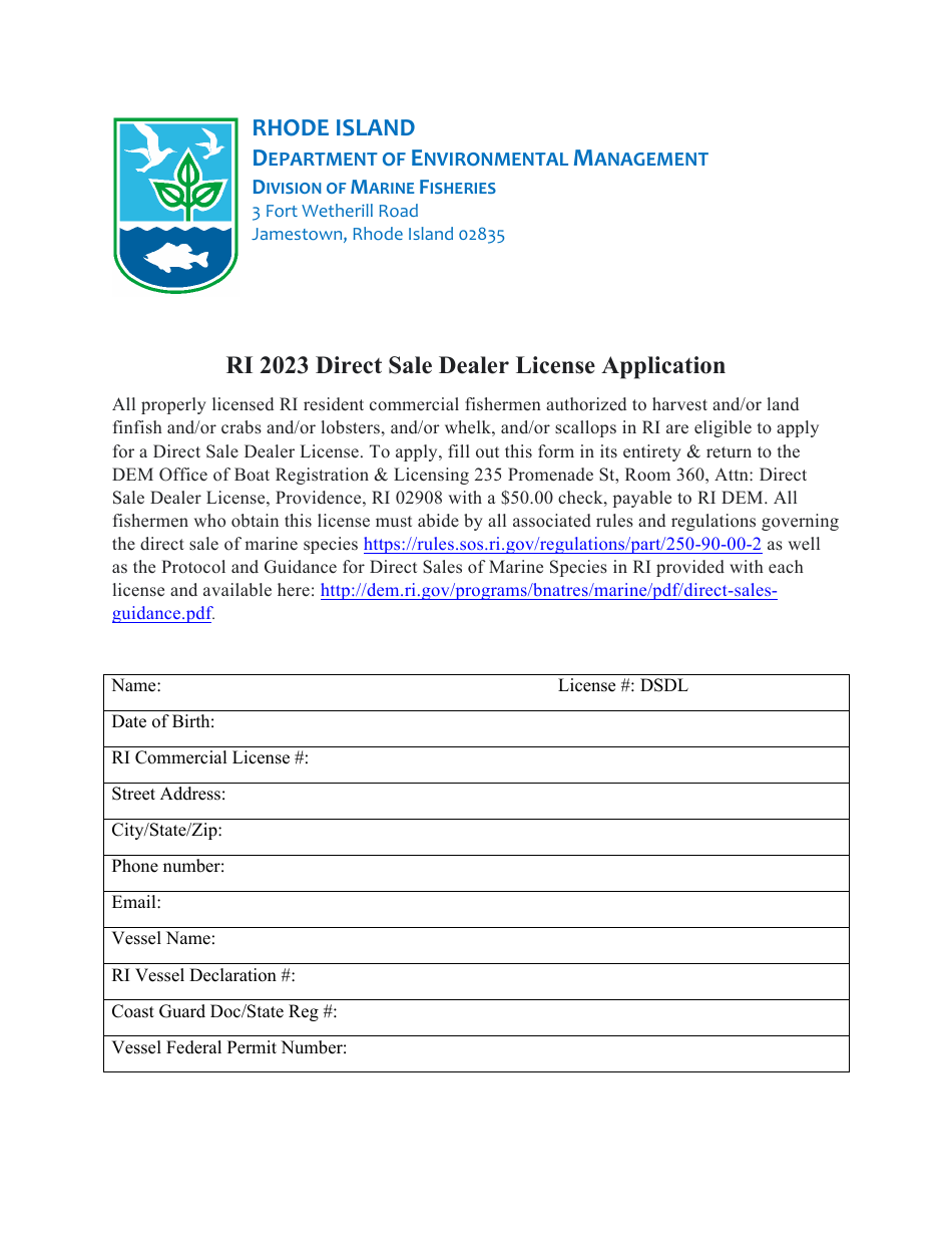 2023 Rhode Island Direct Sale Dealer License Application Download