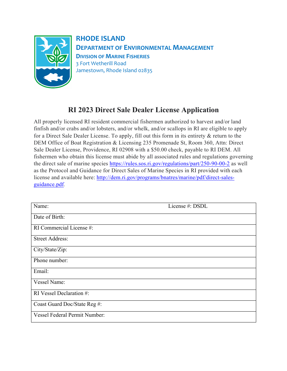 Direct Sale Dealer License Application - Rhode Island, Page 1