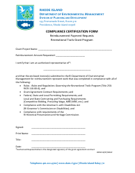 Document preview: Compliance Certification Form - Recreational Trails Grant Program - Rhode Island