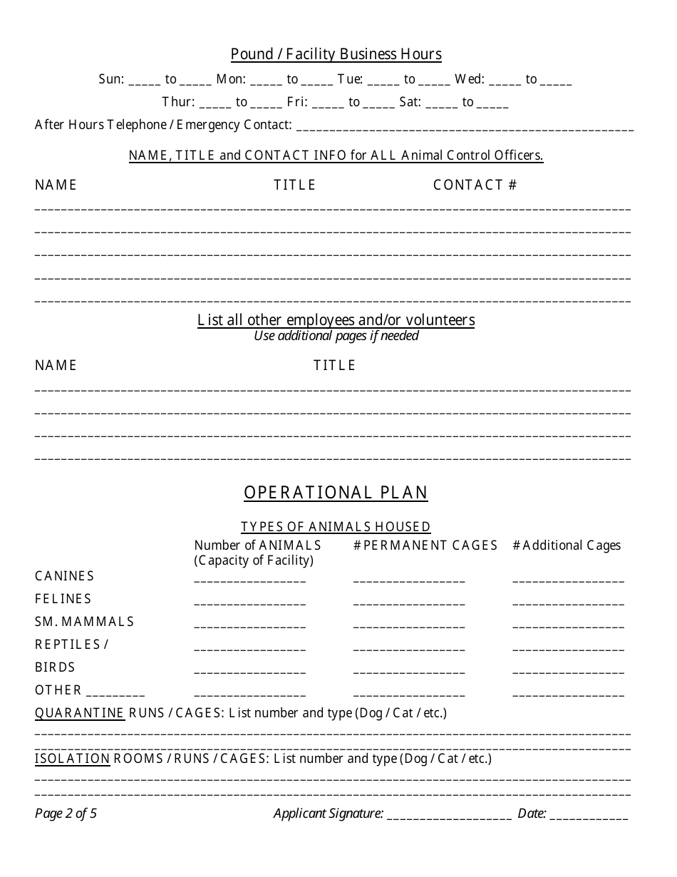 Registration Application for a Municipal Pound - Rhode Island, Page 2