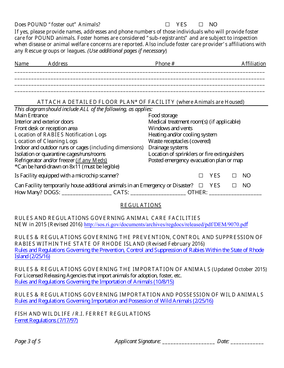 Registration Application for a Municipal Pound - Rhode Island, Page 3