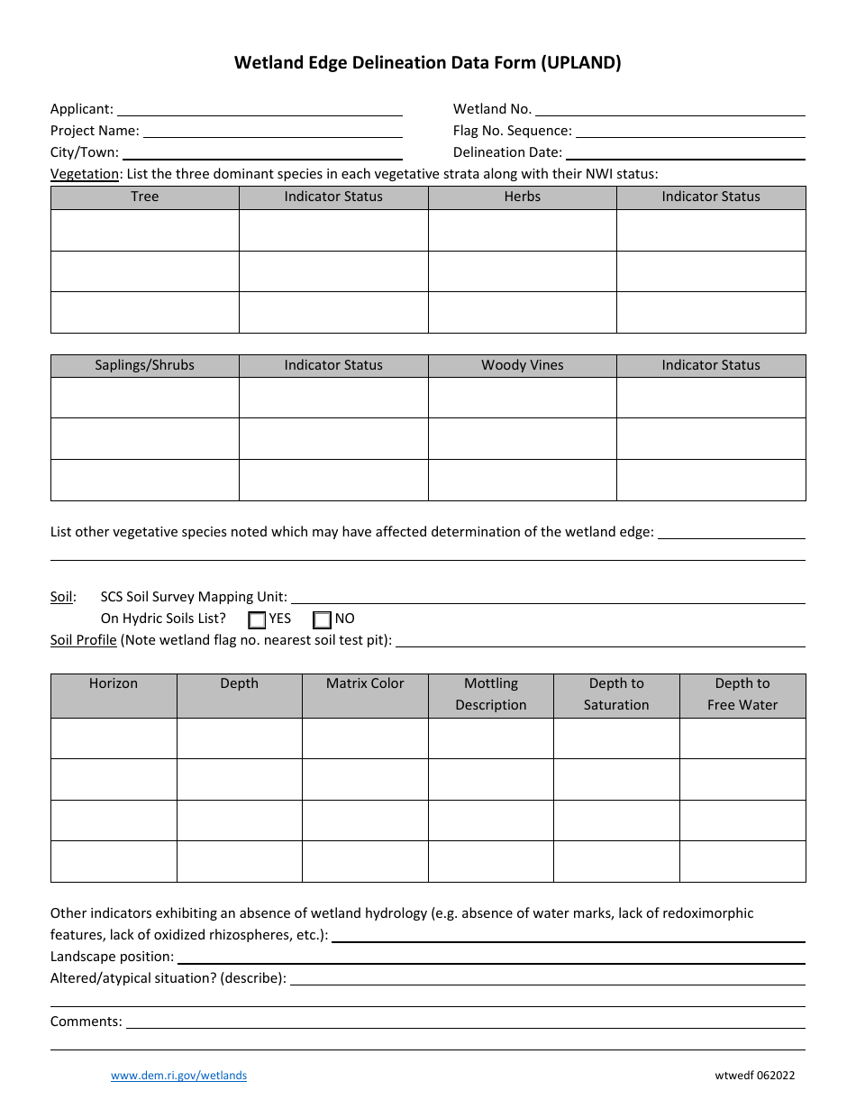 Wetland Edge Delineation Data Form (Upland) - Rhode Island, Page 2
