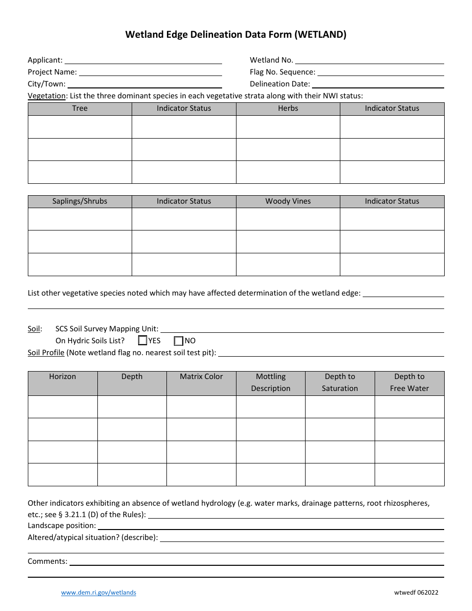 Wetland Edge Delineation Data Form (Upland) - Rhode Island, Page 3
