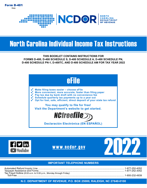 Instructions for Form D-400, D-400TC Schedule A, AM, PN, PN-1, S - North Carolina, 2022