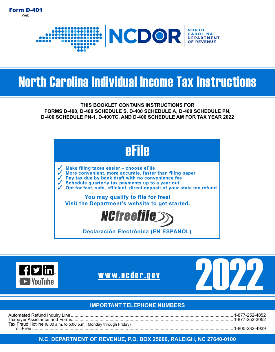 Instructions for Form D-400, D-400TC Schedule A, AM, PN, PN-1, S - North Carolina, Page 1
