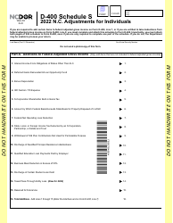 Form D-400 Schedule S N.c. Adjustments for Individuals - North Carolina, Page 2