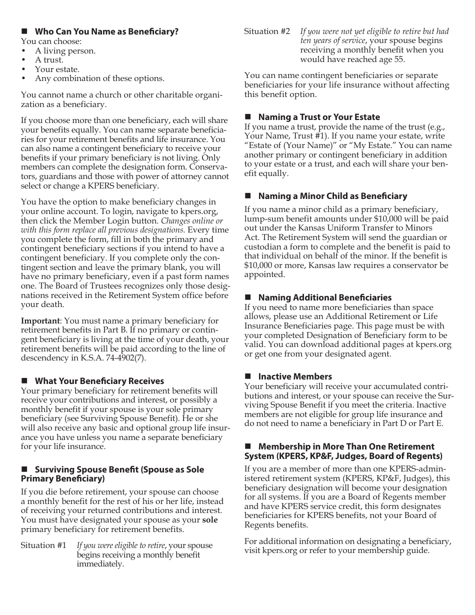 Form KPERS-7 / 99 Designation of Beneficiary - Kansas, Page 3