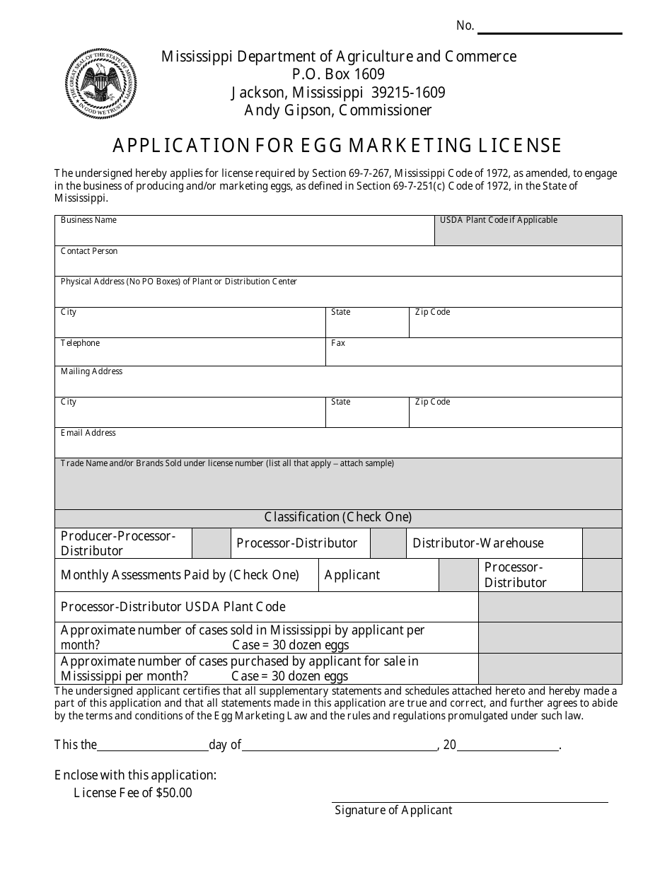 Application for Egg Marketing License - Mississippi, Page 2
