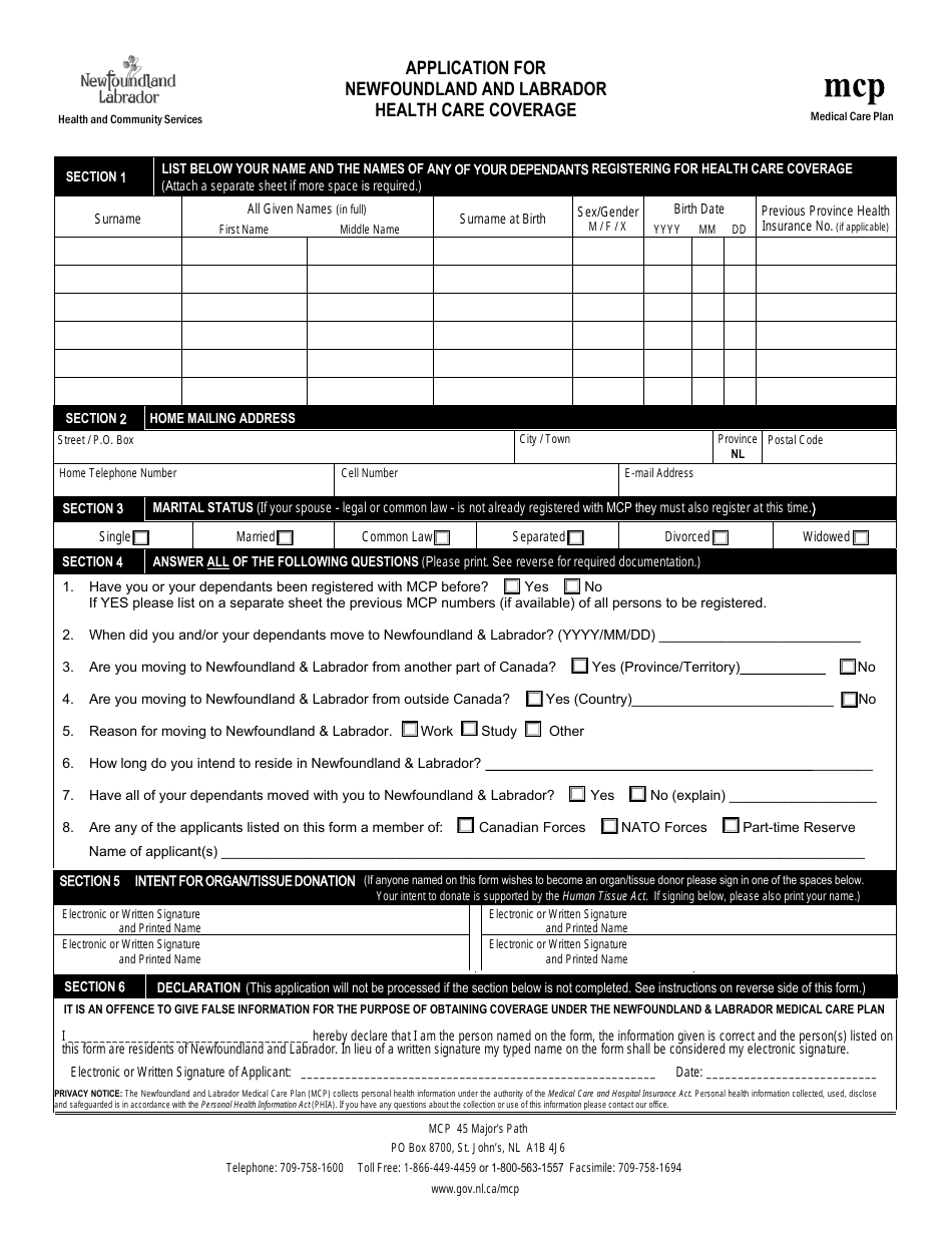 Application for Newfoundland and Labrador Health Care Coverage - Newfoundland and Labrador, Canada, Page 2