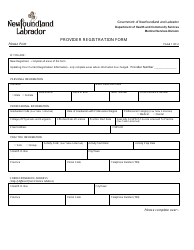 Provider Registration Form - Newfoundland and Labrador, Canada