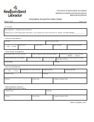 Document preview: Provider Registration Form - Newfoundland and Labrador, Canada