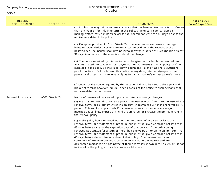 Review Requirements Checklist - Crop / Hail - North Carolina, Page 3