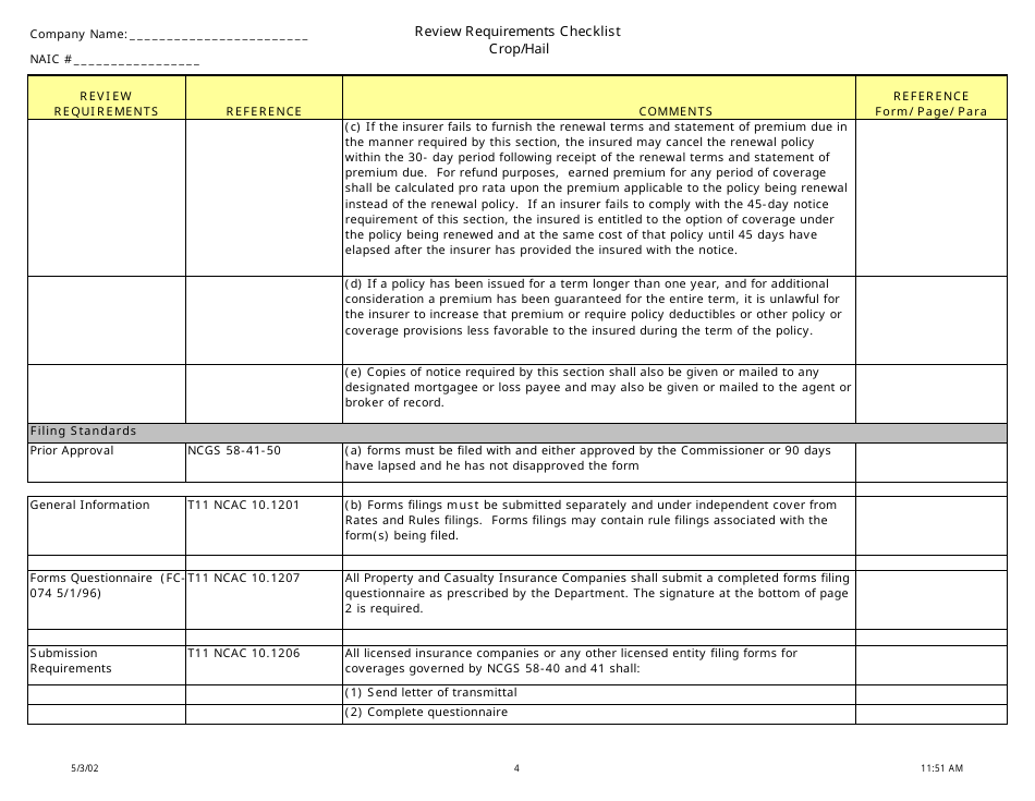 Review Requirements Checklist - Crop / Hail - North Carolina, Page 4