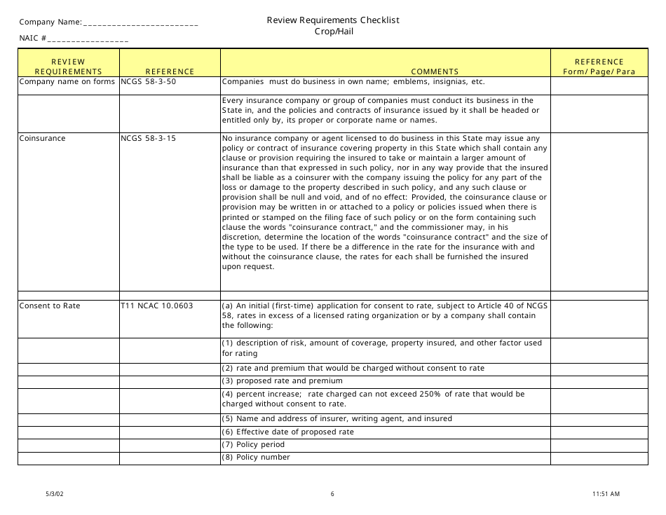 Review Requirements Checklist - Crop / Hail - North Carolina, Page 6