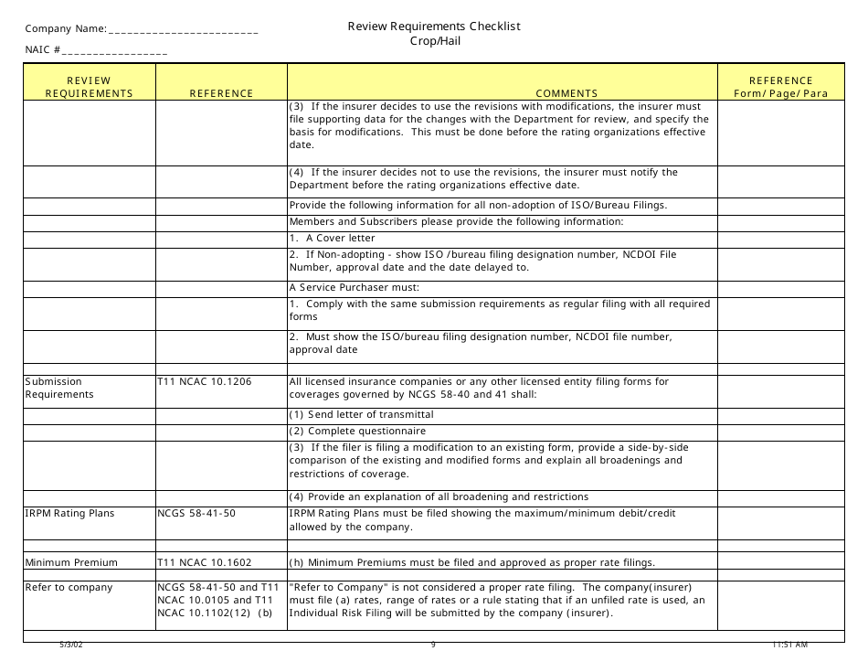 Review Requirements Checklist - Crop / Hail - North Carolina, Page 9