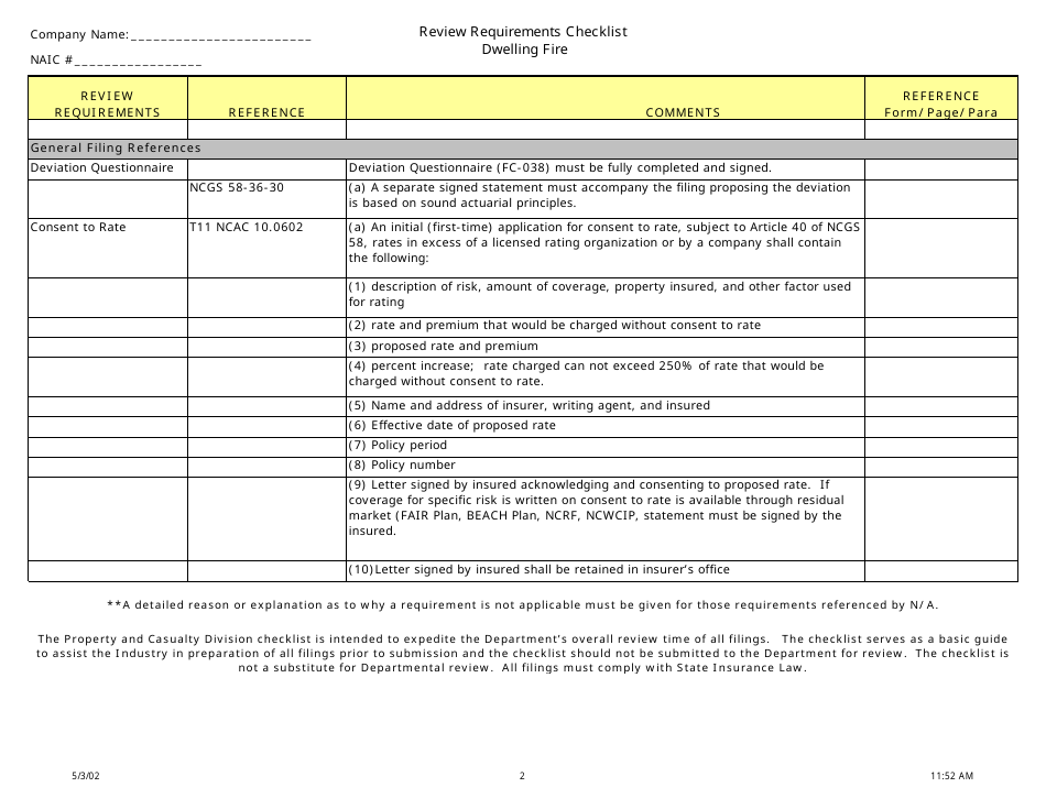Review Requirements Checklist - Dwelling Fire - North Carolina, Page 2