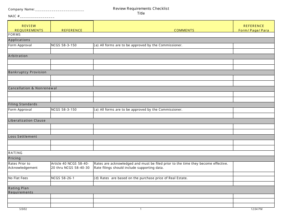 North Carolina Review Requirements Checklist - Title - Fill Out, Sign ...