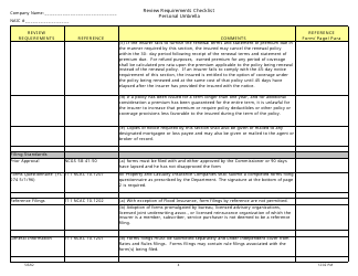 Review Requirements Checklist - Personal Umbrella - North Carolina, Page 4