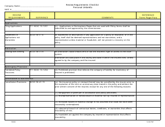Document preview: Review Requirements Checklist - Personal Umbrella - North Carolina