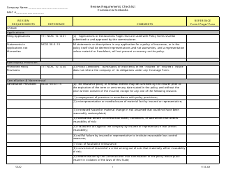 Document preview: Review Requirements Checklist - Commercial Umbrella - North Carolina